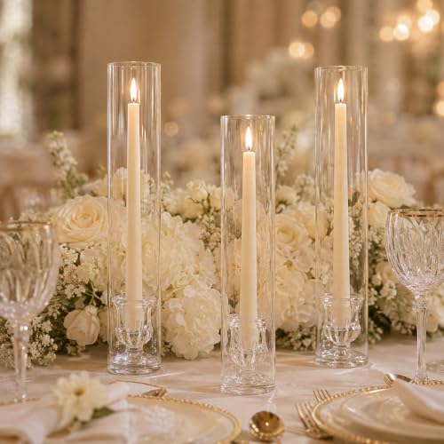 CHILL RECIPE Glass Hurricane Candle Holders, Set of 6, 12" Tall Clear Glass - color: Floral, size: 12Inch (6Pcs)