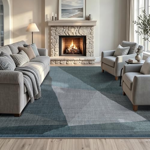 YIHOUSE Mid Century Modern Rug, Washable Non-Slip Low Pile, Blue, 8x10 ft - color: Blue, size: 8' x 10' (Rectangular)