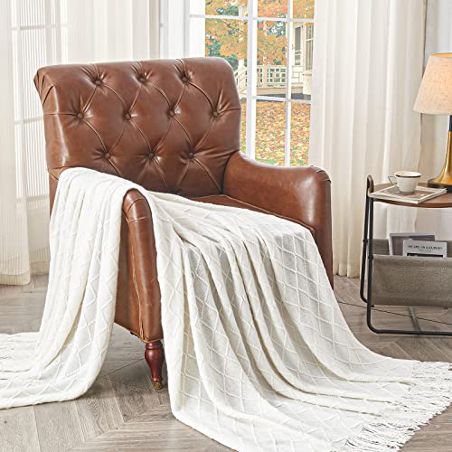 inhand Off White Knitted Throw Blanket for Couch and Bed, 60"x80" - color: A(off White), size: 60"x80"