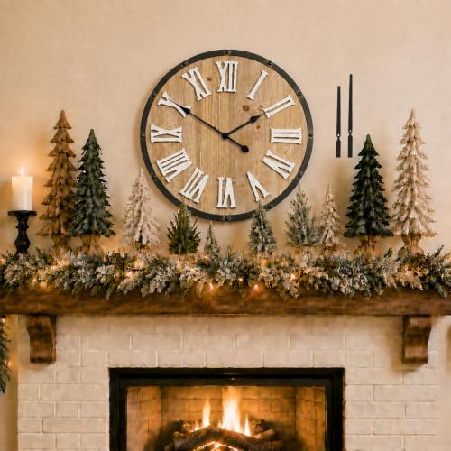 Large 24" Farmhouse Wall Clock, Rustic Wood Round Timepiece with Raised Roman Numerals, Black Metal Frame, Silent Quartz, Durable & Easy-to-Clean, Living Room & Entryway Decor (Whitewashed Oak) - color: Whitewashed Oak, size: Large 24 Inches
