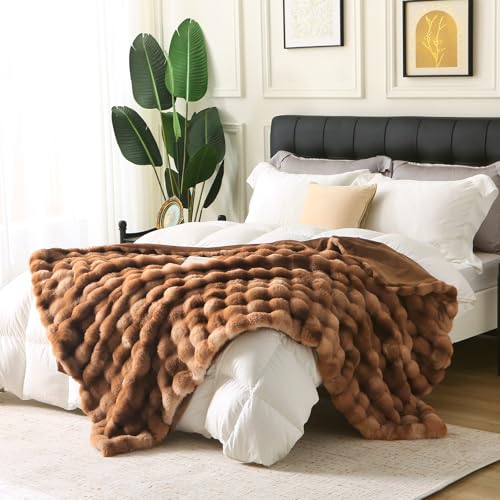 MERRYLIFE Luxury Plush Tie Dye Brown Faux Fur Throw Blanket for Bed 60" 80" - color: Tie Dye Brown, size: 60"*80"