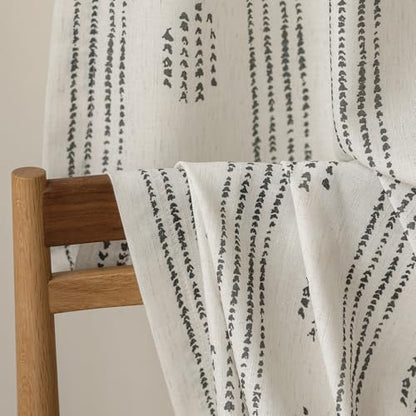 Black Linen Boho Curtains 63 Inch Farmhouse Grommet Top 2 Panels - color: Boho | Black, size: 52"W x 63"L (Pack of 2)