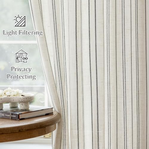 MYSKY HOME Linen Curtains for Bedroom Black Striped 72 Inches Long 2 Panels - color: Black, size: 50"W x 72"L (Pack of 2)