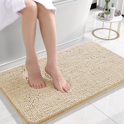 OLANLY Small Bathroom Rugs 24x16, Extra Soft Absorbent Chenille Bath Rugs - color: Beige, size: 24" X 16"