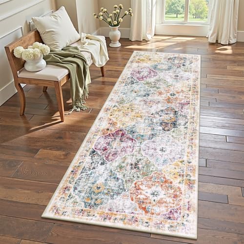 Ileading Washable Hallway Runner Rugs, 2x6 Non Slip Runners Area Rug for Entryway Kitchen Bathroom Bedroom Laundry Living Room, Long Narrow Low-Pile Floor Carpet Boho Vintage Throw Mat for Kids Room - color: Colorful, size: 2' x 6' (Rectangular)