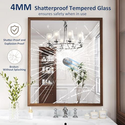 WEER Bathroom Vanity Mirror Walnut 36X30 Inch - color: Walnut, size: 36"L x 30"W