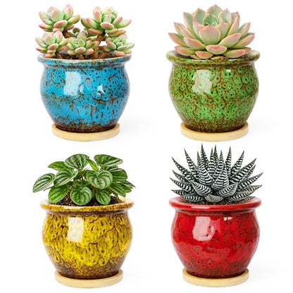 ARTKETTY Succulent Pots, 4.5'' Small Plant Pots with Drainage Tray - color: 4.5'' Colorful 2