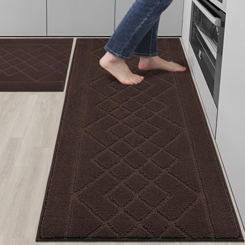 BEQHAUSE Kitchen Rugs Set of 2 Non Slip Runner, 24"x36"+24"x60", Brown - color: Brown, size: 24" X 36" + 24" X 60"