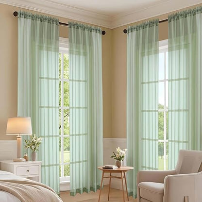 OVZME Sheer Sage Green Curtains 108 Inches Long 2 Panels Set, 59 Inch Extra Wide Lightweight Airy Sage Green Sheer Curtain for Living Room Bedroom, Filmy Voile Rod Pocket, 59Wx108L Inches - color: Sage Green, size: 59"W x 108"L (Pack of 2)