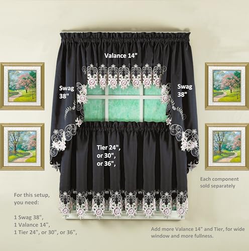 Today's Curtain Verona Reverse Embroidery Valance, 14", Black/Rose, 60" W X 14" L - color: Black/Rose, size: 60"W x 14"L (Pack of 1)