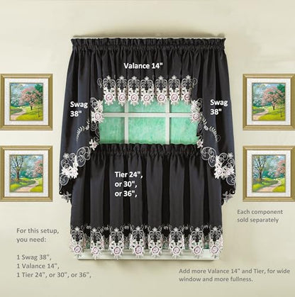 Today's Curtain Verona Reverse Embroidery Valance, 14", Black/Rose, 60" W X 14" L - color: Black/Rose, size: 60"W x 14"L (Pack of 1)