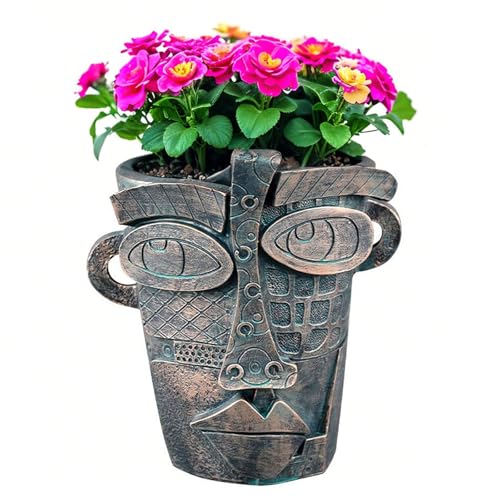Picasso Abstract Face Planter - 3D Jigsaw Resin Vase with Drainage Hole - Modern Decorative Face Flower Pot for Indoor Plants & Home Décor - color: Bronze
