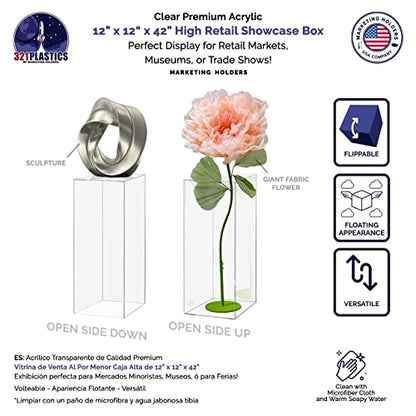 Acrylic Pedestal Display 12" x 12” x 42” Tall Box Riser No Lid Vertical Rectangle Column Clear 5 Sided Showcase Pedestal Tower Podium Art Display Box by Marketing Holders - size: 12" x 12" x 42"