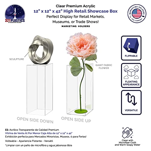Acrylic Pedestal Display 12" x 12” x 42” Tall Box Riser No Lid Vertical Rectangle Column Clear 5 Sided Showcase Pedestal Tower Podium Art Display Box by Marketing Holders - size: 12" x 12" x 42"
