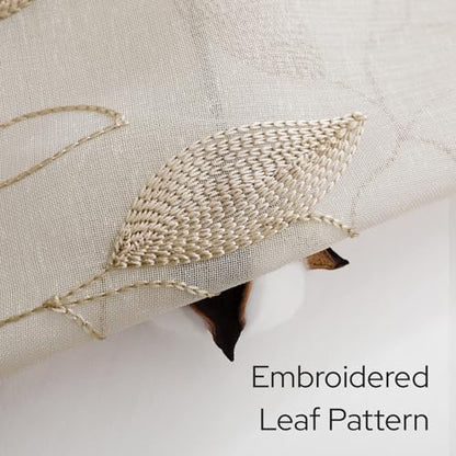 HOMEIDEAS Taupe Kitchen Sheer Tier Curtains Leaf Embroidered, 30x36 - color: 2-taupe/Beige, size: 30"W x 36"L (Pack of 2)