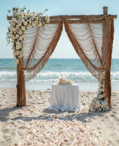 Flber 2pcs Macrame Curtain Khaki Cotton Rope Boho Window Drapes 41" W*75" L - color: Khaki1*2