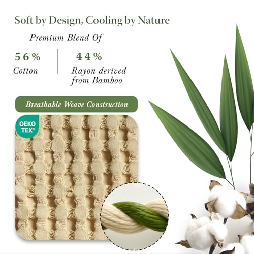 Threadmill King Waffle Bed Blanket, Rayon Derived from Bamboo, Beige - color: Beige, size: King (106" x 92")