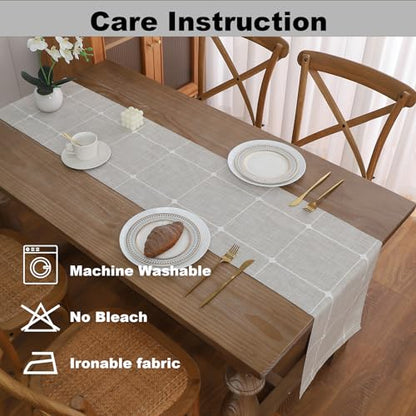 Gernaice Boho Table Runner, Modern Plaid Cotton Linen Farmhouse Table Runners for Dresser Dining Living Room Bedroom Home Decor, 60" L X 13" W Brown - size: 13" X 60", style: Brown Plaid