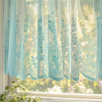Molaxhome Lace Curtain Valance Floral Semi Sheer Curtain Window Valance