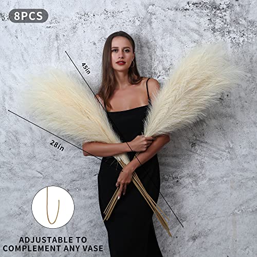 Wertuirk 8 Pcs 45 inch Tall Faux Beige Pampas Grass Decor - color: Beige