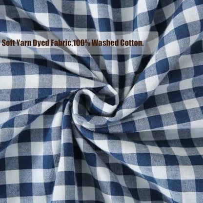 Silnuo Navy Blue/White Gingham Plaid Ruffled Pillow Covers Queen Size - color: Navy Blue Plaid, size: Queen (20" x 30") - Set of 2