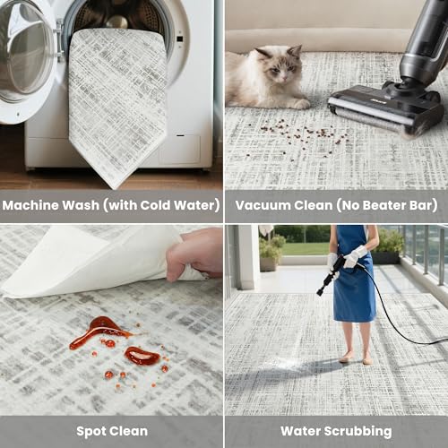 8x10 Washable Area Rug for Living Room Bedroom: Non-Slip Modern White Gray - color: White Gray, size: 8' x 10' (Rectangular)