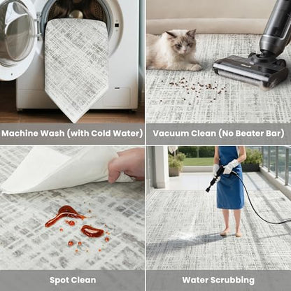 6x9 Washable Area Rug for Living Room Bedroom: Non-Slip Modern White Gray - color: White Gray, size: 6' x 9' (Rectangular)