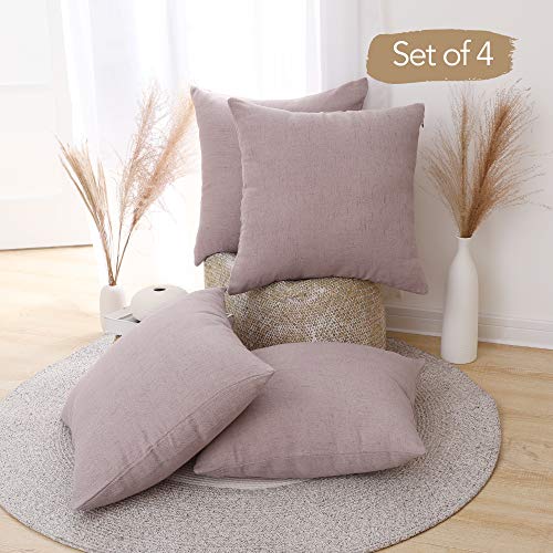 Deconovo Throw Pillow Covers 18 x 18 Inch Set of 4, Covers Only No Insert, Faux Linen Decorative Square Pillowcases with Hidden Zipper for Couch Sofa Bed Living Room, Dusty Rose - color: Dusty Rose, size: 18" x 18" (Pack of 4)