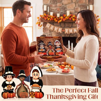 GlikCeil 3 Pcs Thanksgiving Table Decorations Wooden Pilgrim Turkey Sign - style: Thanksgiving Day