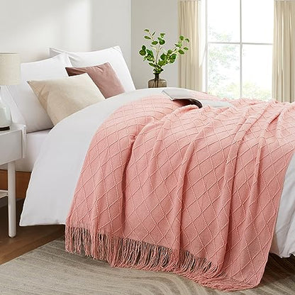 Acrylic Knitted Throw Blanket, Baby Pink, 50 x 60 Inches - color: Baby Pink