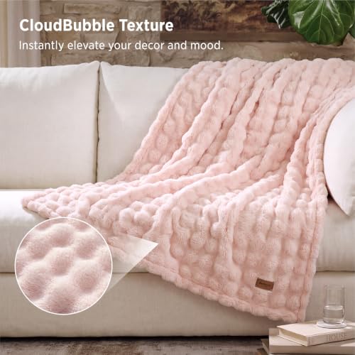 Bedsure Cloud Bubble Fleece Twin Blanket for Bed, Light Pink, 60"×80" - color: 02 Light Pink, size: Twin (60" X 80")