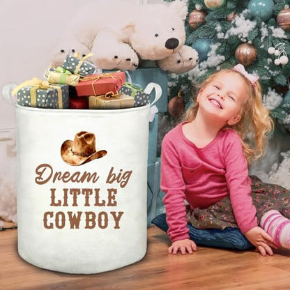 Cowboy Nursery Laundry Basket, Western Dream Big Little Cowboy Foldable Laundry Hamper With Handles Clothes Toys Storage Basket for Boys Kids Room Nursery Playroom Bathroom - color: Western Nursery - Basket