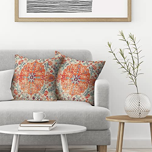 Burnt Orange Blue Carpet Boho Pillow Covers 18x18 Set of 2 - color: Boho-10, size: 18" x 18" (Pack of 2)