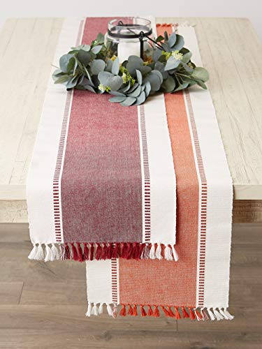 DII Dobby Stripe Table Runner, 13x72, Redwood & Cream Background - color: Redwood, size: 13x72"