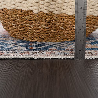 Bloom Rugs Caria Washable Non-Slip 5x7 Rug - Beige/Ocean Blue Traditional Area Rug for Living Room, Bedroom, Dining Room, and Kitchen - Exact Size: 5' x 7' - color: Beige / Ocean Blue, size: 5' x 7' (Rectangular)