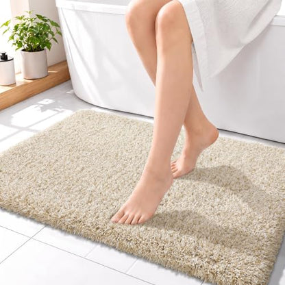 Yimobra Bathroom Rugs Non Slip Washable 36X24, Plush Bath Mat, Beige&White - color: Light Beige and White, size: 36" X 24"