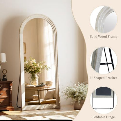71"x30" Arched Full Length Mirror with White Solid Wood Frame - color: White, size: 71"L x 30"W