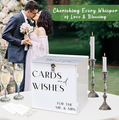 White Acrylic Card Box with Slot & Lock, Elegant Wedding Card Boxes for Reception, Large Money Envelope Gift Card Box for Party Wedding Birthday Engagement Anniversary Stylish Table Decor - style: White