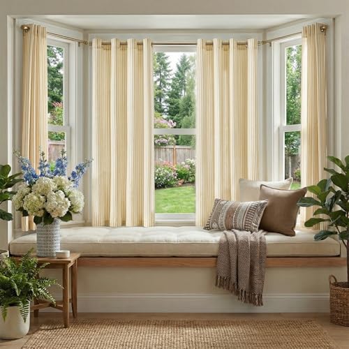 Vangao Linen Striped Curtains for Living Room Bedroom Farmhouse - color: Boxter Striped| Mustard on Off White, size: 50"W x 63"L (Pack of 2)