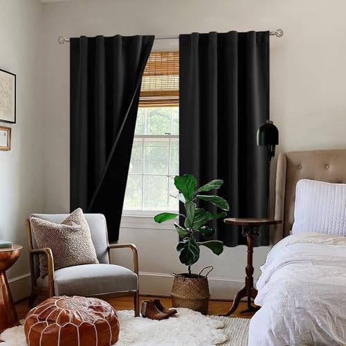 BGment Black 100% Blackout Curtains 63 Inches Long for Bedroom, 2 Panels - color: Black, size: 38"W x 63"L (Pack of 2)