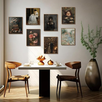 Dark Academia Lady Reading Canvas Wall Art 8x10 inch - color: Black dress, size: 8"x10" Natural