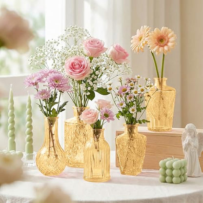 Glass Bud Vases in Bulk Small Mini Gold Vase for Flowers 17pc - color: Gold