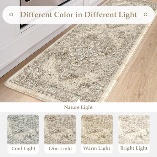 KIMODE Anti Fatigue Kitchen Mats 17"x59"+17"x29",Boho Kitchen Rugs Set of 2 - color: Khaki/Multi, size: 59"L x 17.3"W x 0.47"Th + 29"L x 17.3"W x 0.47"Th