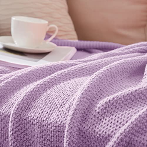 TREELY 100% Cotton Lavender Knitted Throw Blanket 50"x60" - color: Lavender, size: Throw(50" x 60")