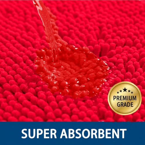 Bathroom Rugs Sets 2 Piece,Super Absorbent Chenille Bath Mats and U-Shaped Toilet Rug,Strong PVC Non Slip Backing,Microfiber Washable Dry Quickly Bath Mats for Bathroom(20"x32"+20"x20"U, Red) - color: Red