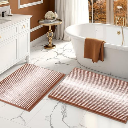BSICPRO Bathroom Rugs Set 2 Piece, Non Slip Striped Bath Mat, Caramel Brown - color: Caramel Brown, size: 20" x 32" Plus 16" x 24"