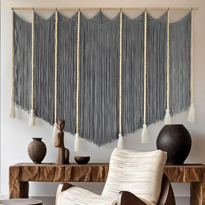 Jakalin Macrame Wall Hanging Grey Woven Yarn Large Boho Wall Art 57" x 43" - color: Grey
