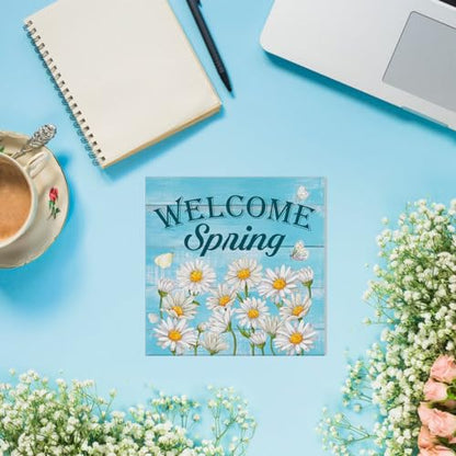 Spring Decor Welcome Spring Daisy Wooden Sign, Farmhouse Home - color: a-20