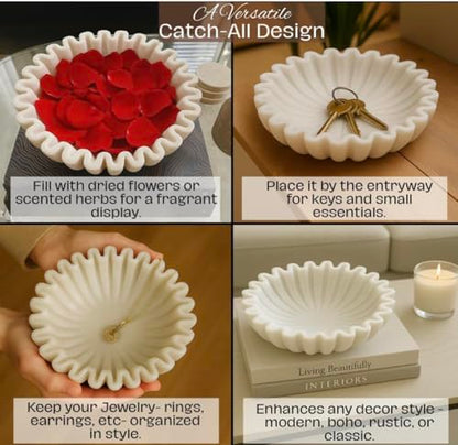 SWADESHI BLESSINGS Handcrafted Marble Ruffle Bowl for Home Decor, 6" - size: 6 Inches