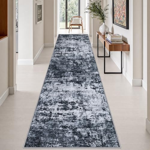 3x14 Washable Runner Rug：Modern Abstract Kitchen Carpet Black - color: Black, size: 3' x 14' (Rectangular)